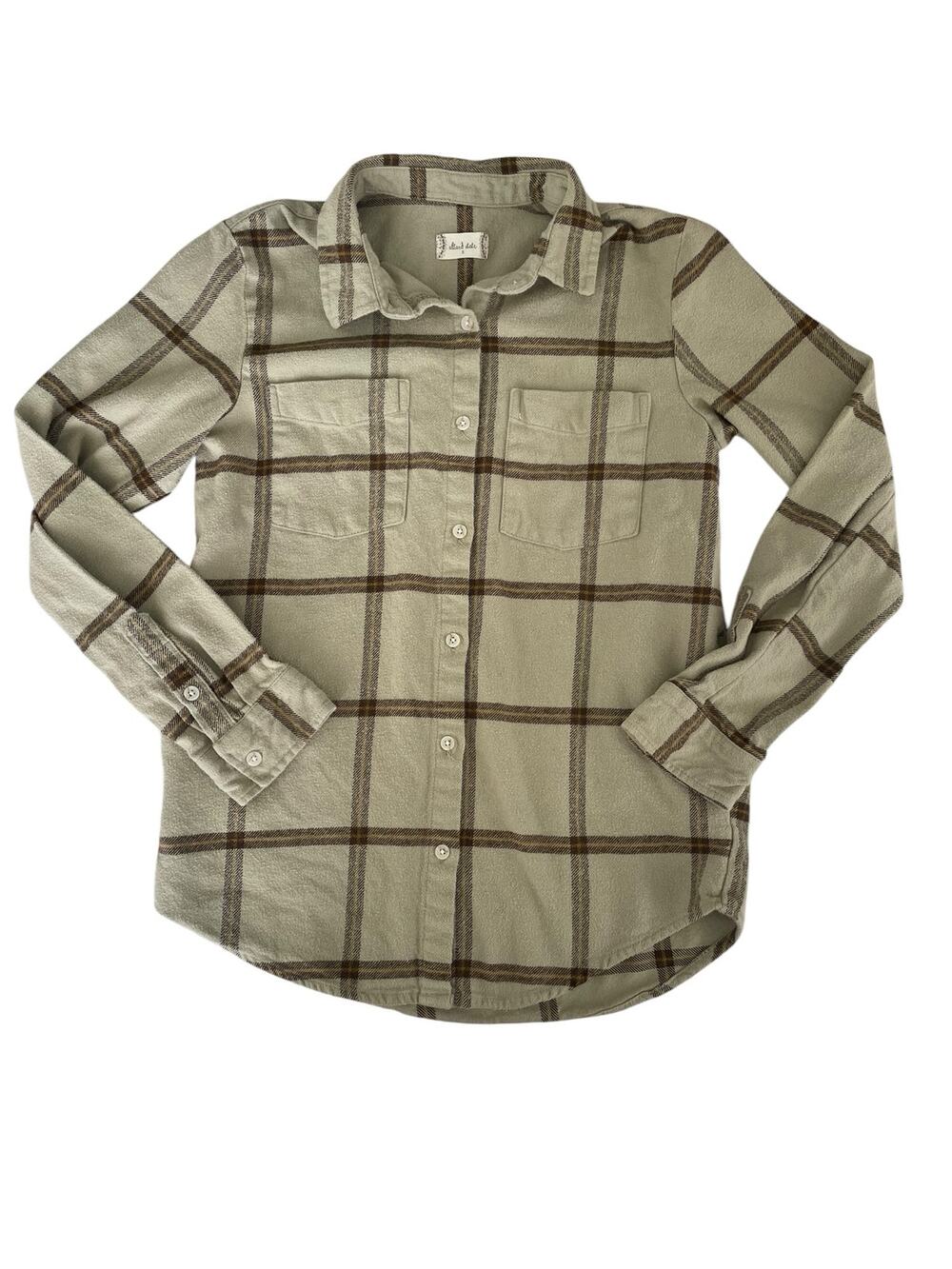 Altar'd State Sage Green Plaid Flannel Lived In Button Down Shirt Small